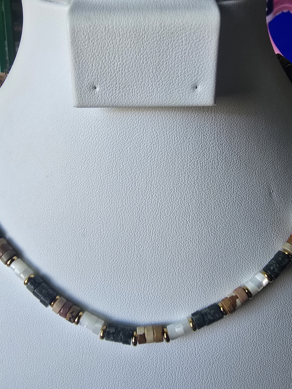 Multi-Tone Beaded Women’s Necklace - Black, White & Brown